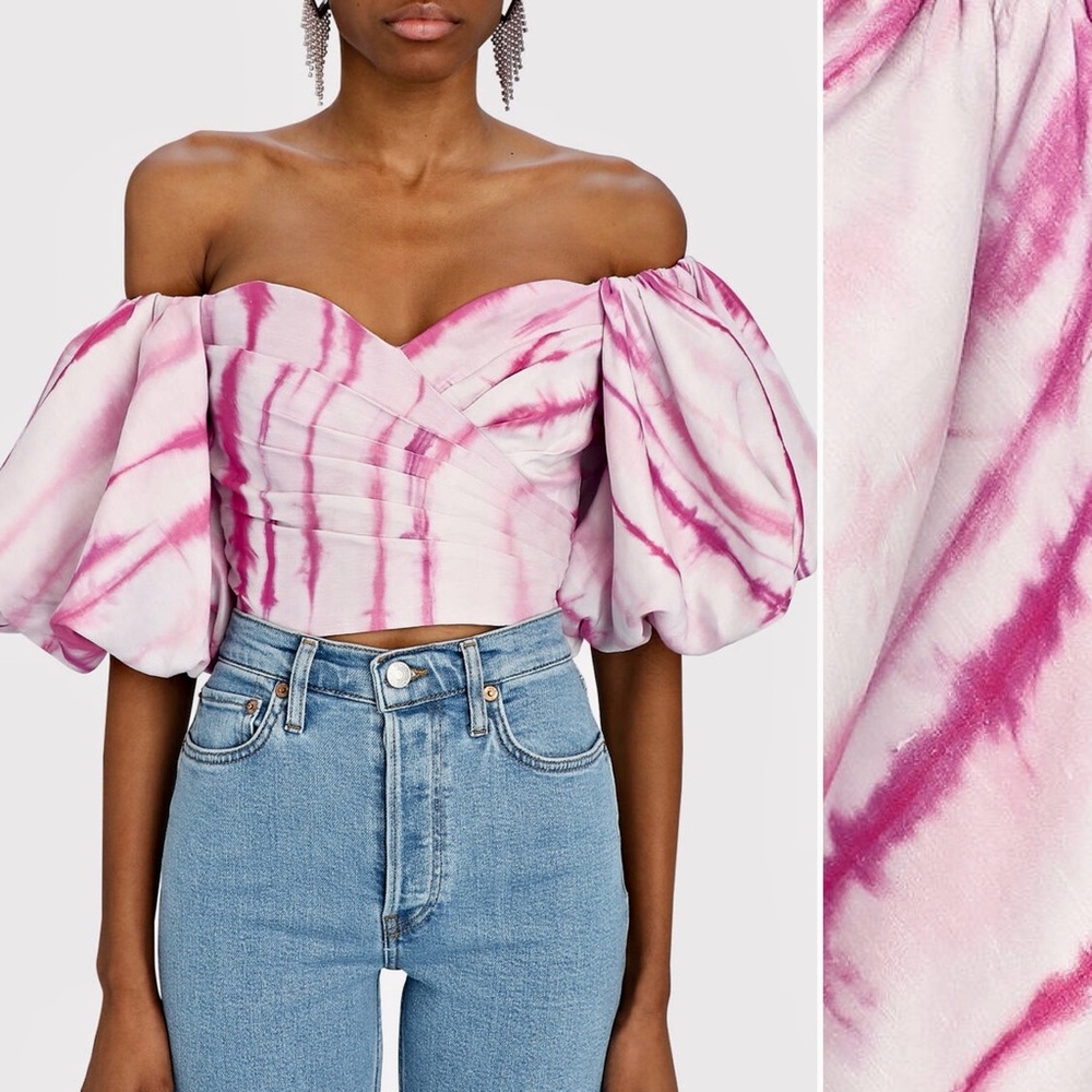 Aje Pink Linen Blend Introspect Off the Shoulder Crop Top